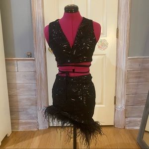 Two piece glitter and boa new years/going out set